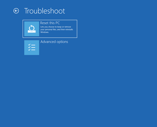 Choose Troubleshoot to reset your PC