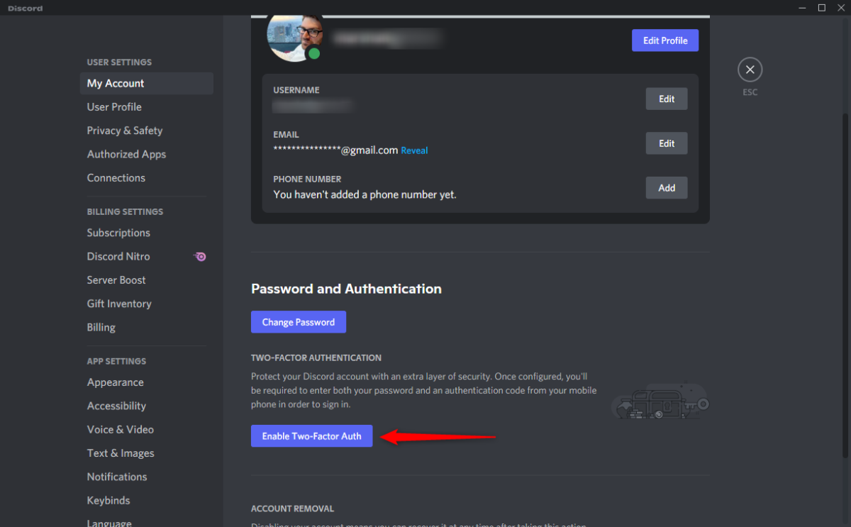 Set up 2FA in Discord