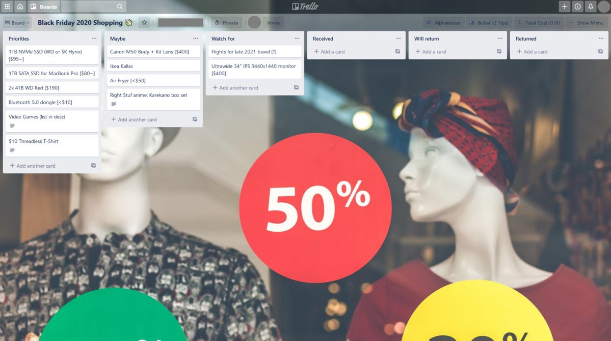 Black Friday 2020 Trello board