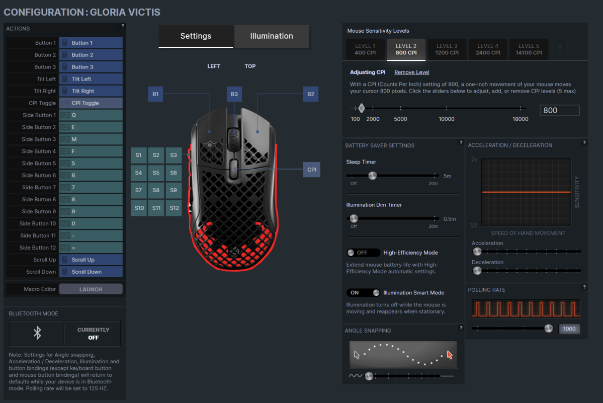 SteelSeries mouse software interface