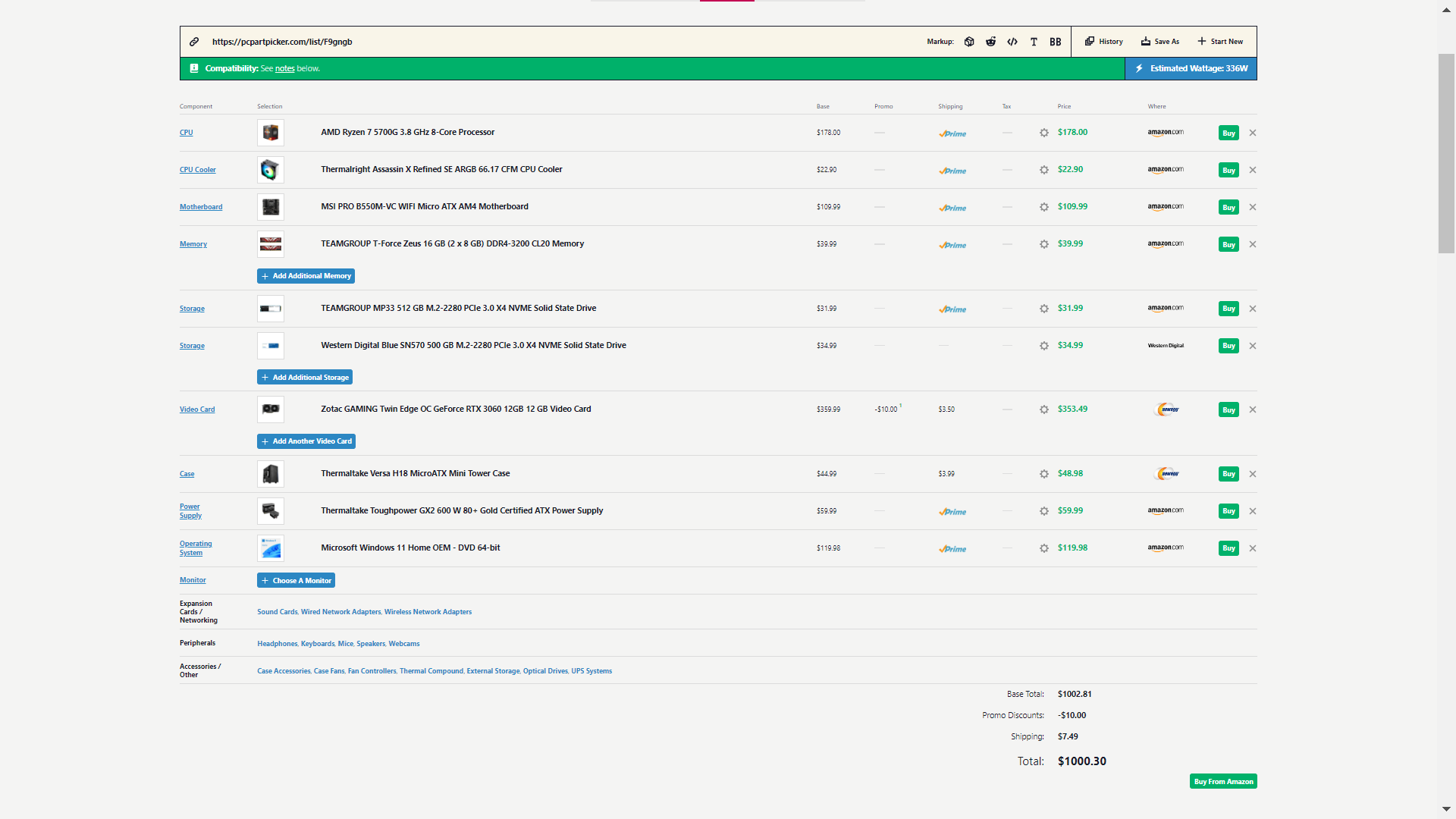 PCPartPicker build list - CyberPowerPC equiv