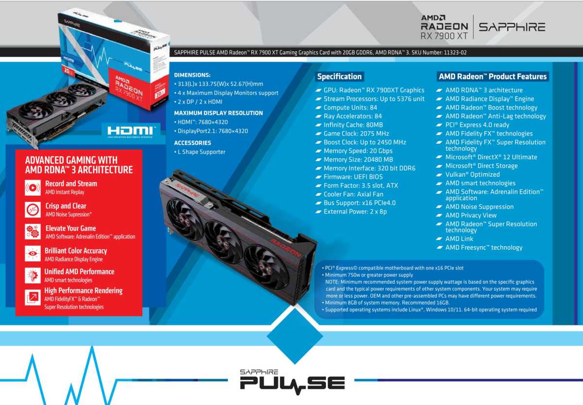 sapphire pulse radeon rx 7900 xt specs