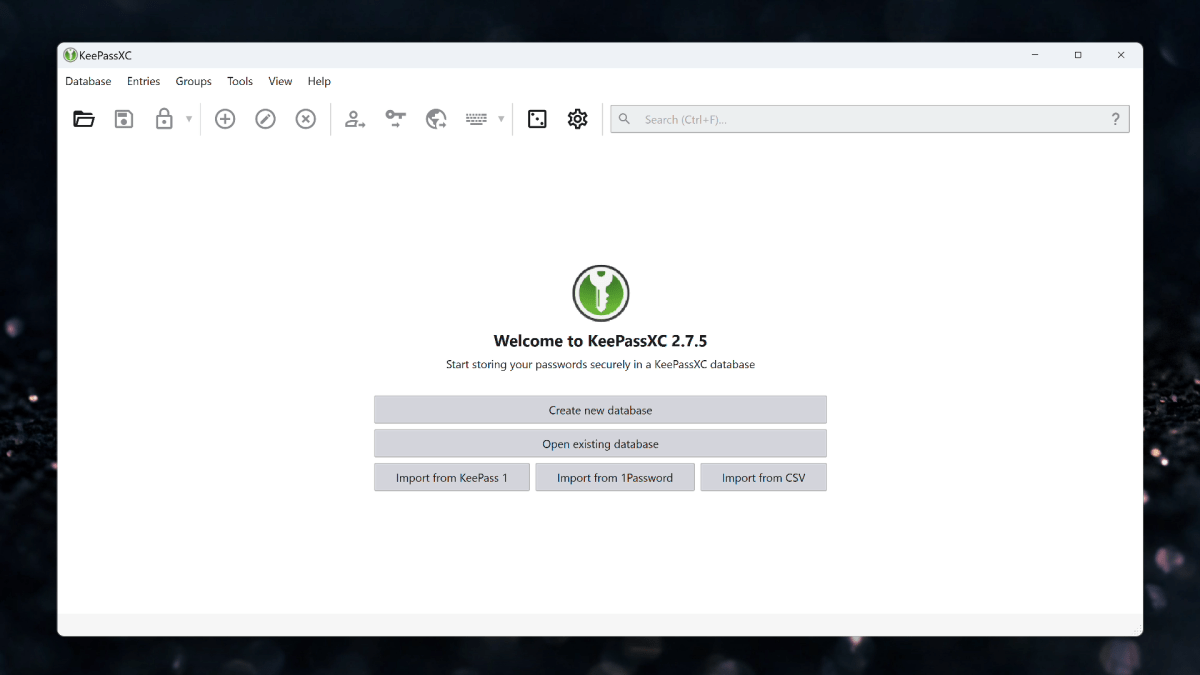 KeePassXC starting screen