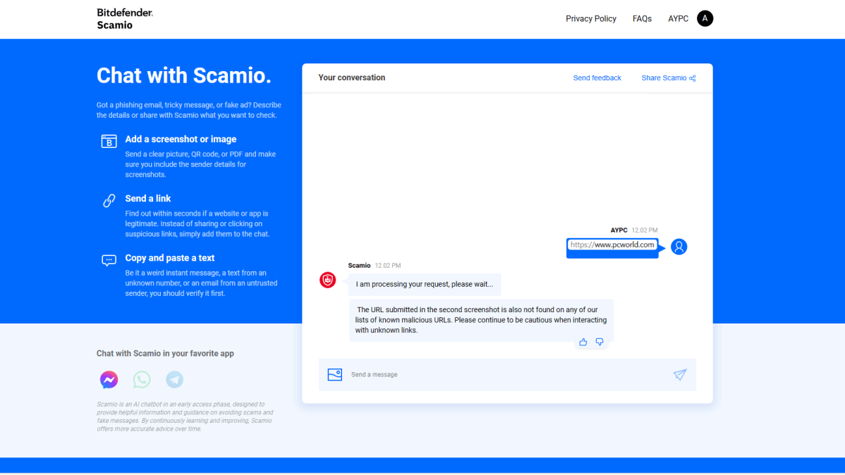 Bitdefender Scamio chatbot