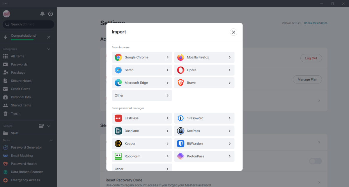 NordPass import screen