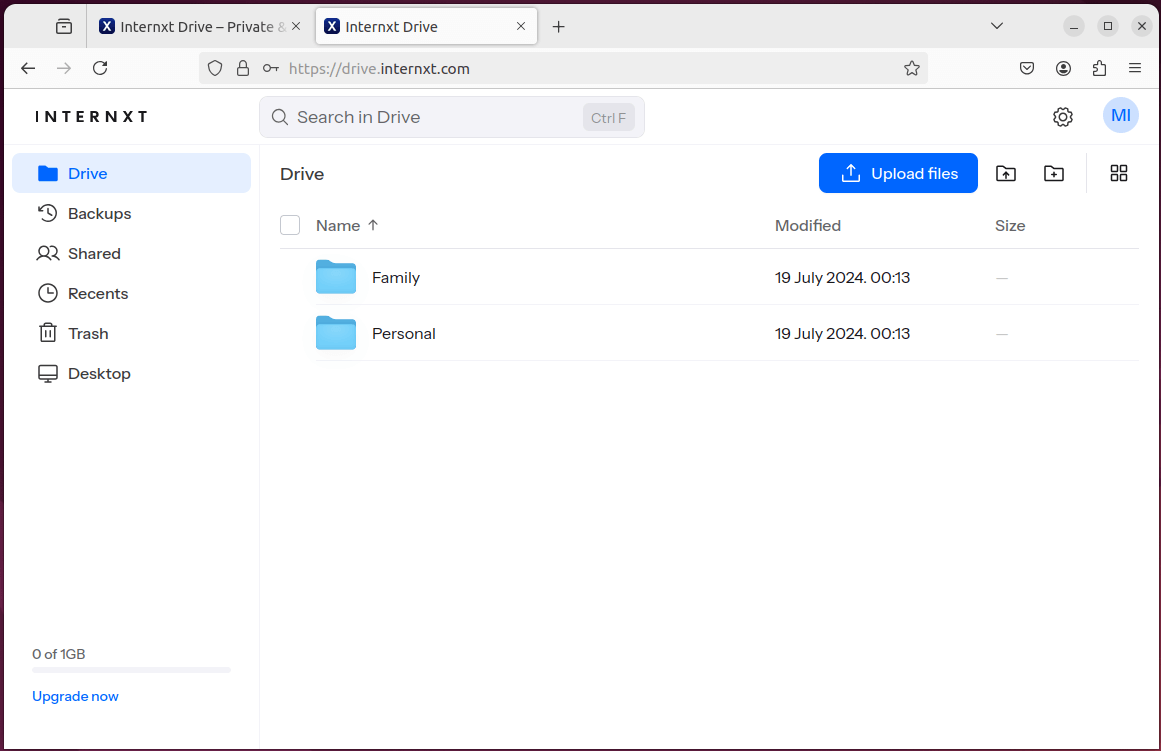 Internxt Drive GUI