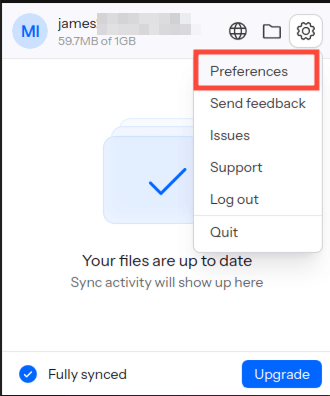 Internxt Drive Preferences