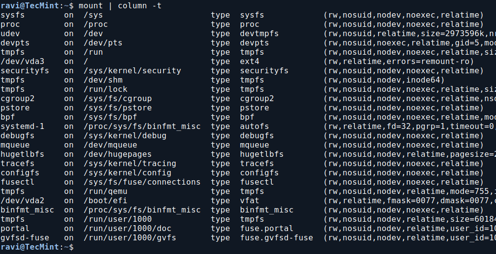 Show Mounted Filesystems in Table Format