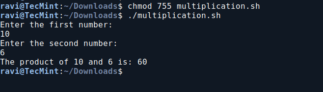 Basic Multiplication Shell Script