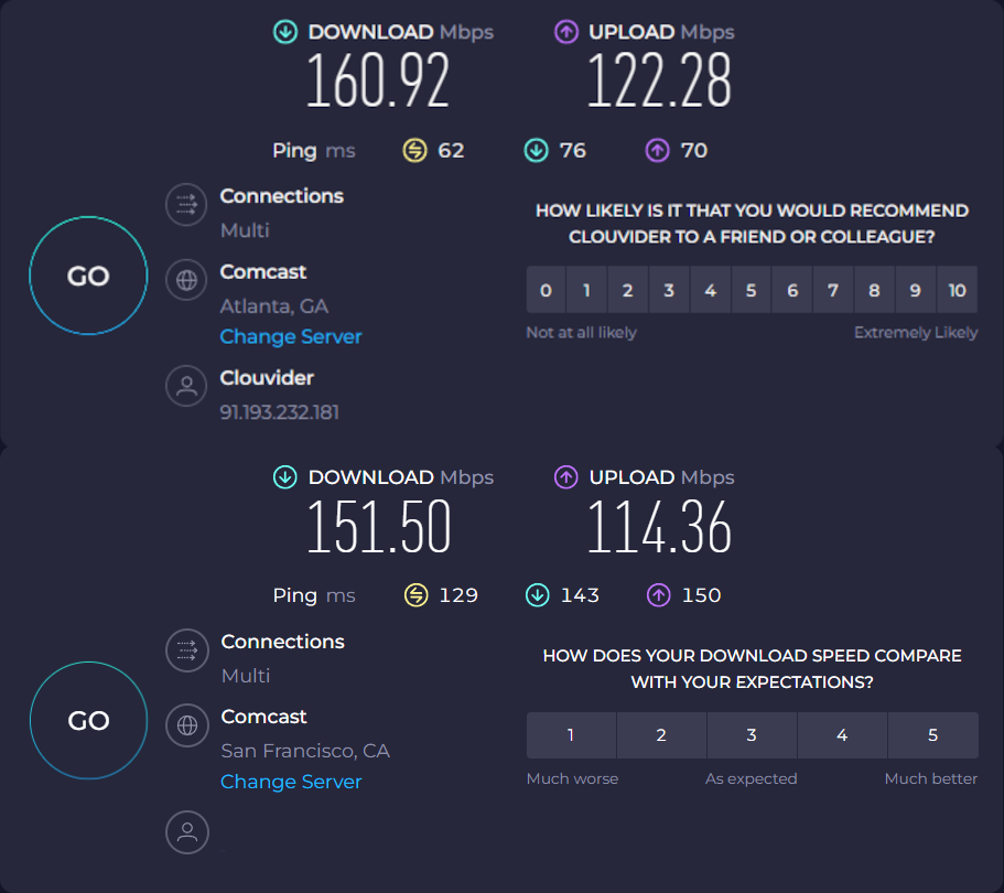 Baseline speed vs VPN speed