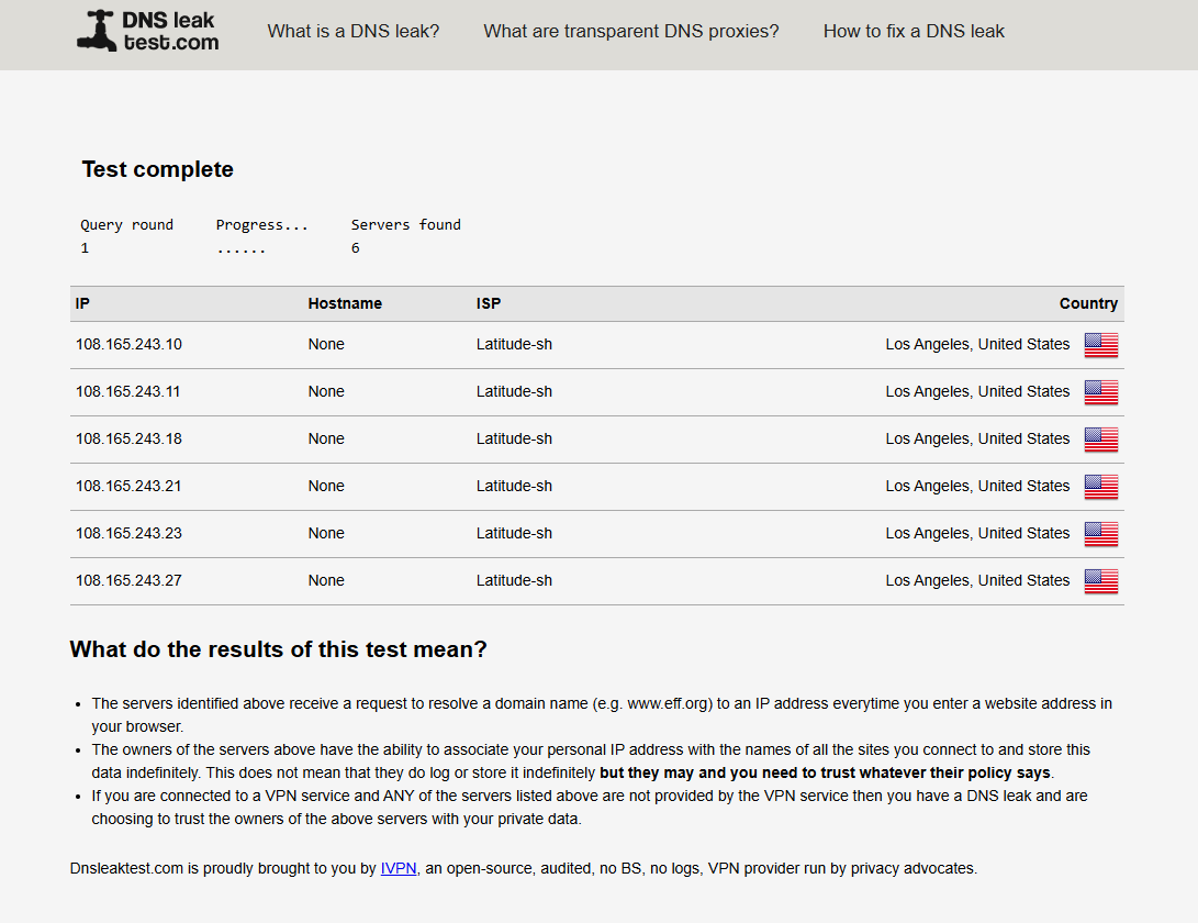 DNS Leak test