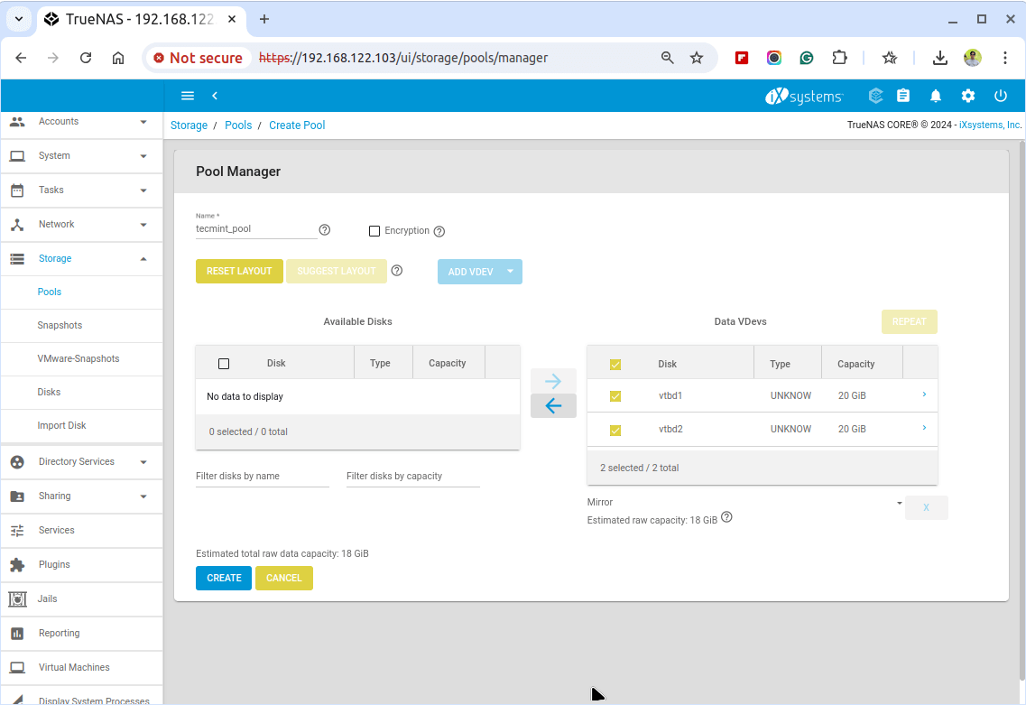 Create ZFS Storage Pool