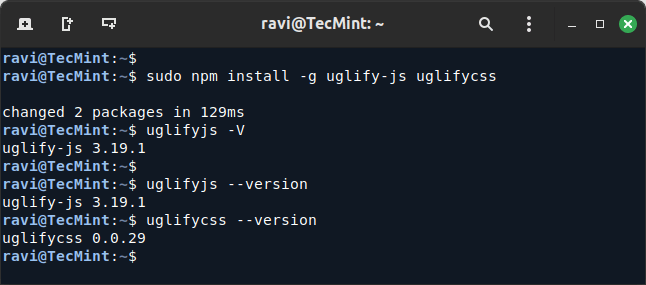 Check UglifyJS and UglifyCSS Version