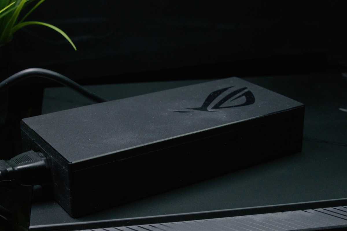 Power brick for Asus gaming laptop close-up