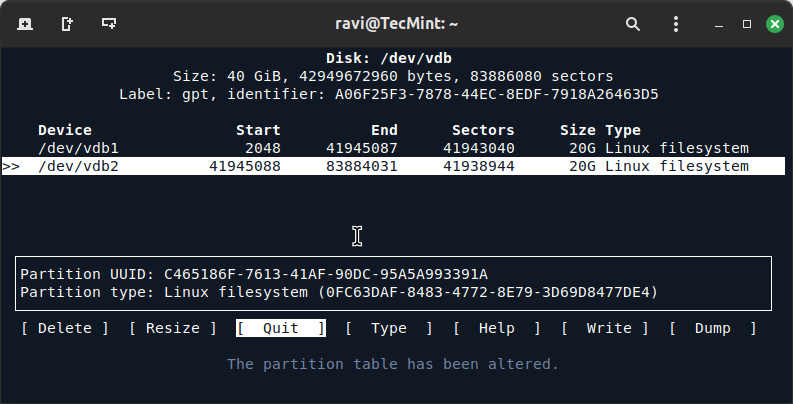 Quit cfdisk Tool