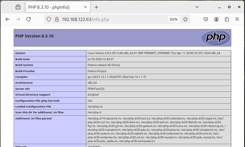 Check PHP Info in Fedora