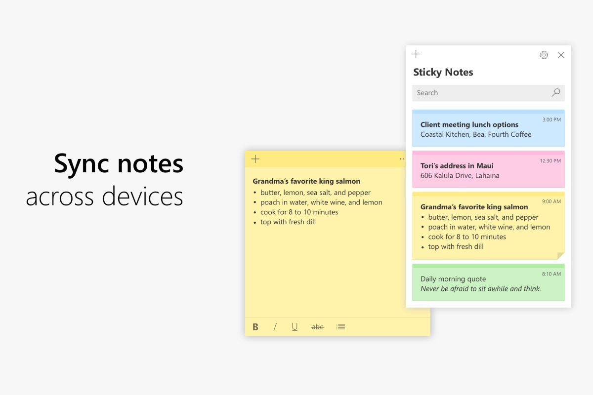 Windows 11 Sticky Notes app example sync across devices screenshot