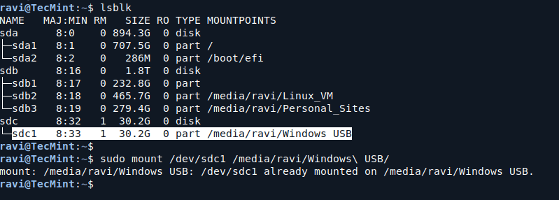 Mount USB Device in Linux