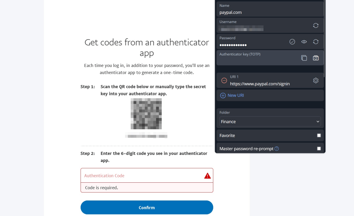 Setting up a 2FA code in Bitwarden