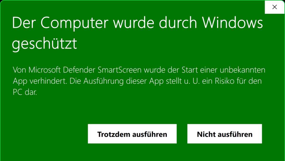 Mit dieser Meldung teilt Windows Ihnen mit, dass die Software, die Sie gerade starten möchten, nicht in seiner Datenbank verzeichnet ist.