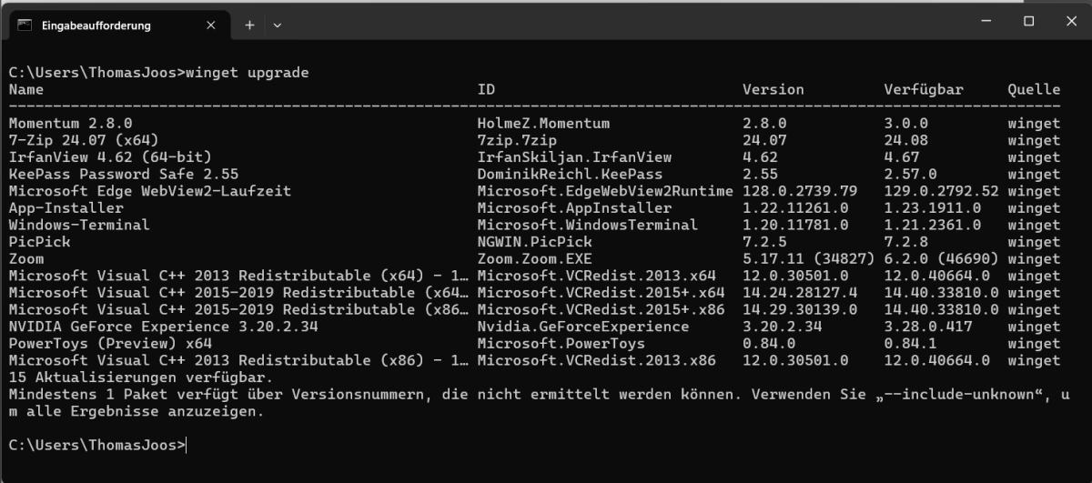 In der Befehlszeile können Sie installierte Windows-Programme aktualisieren