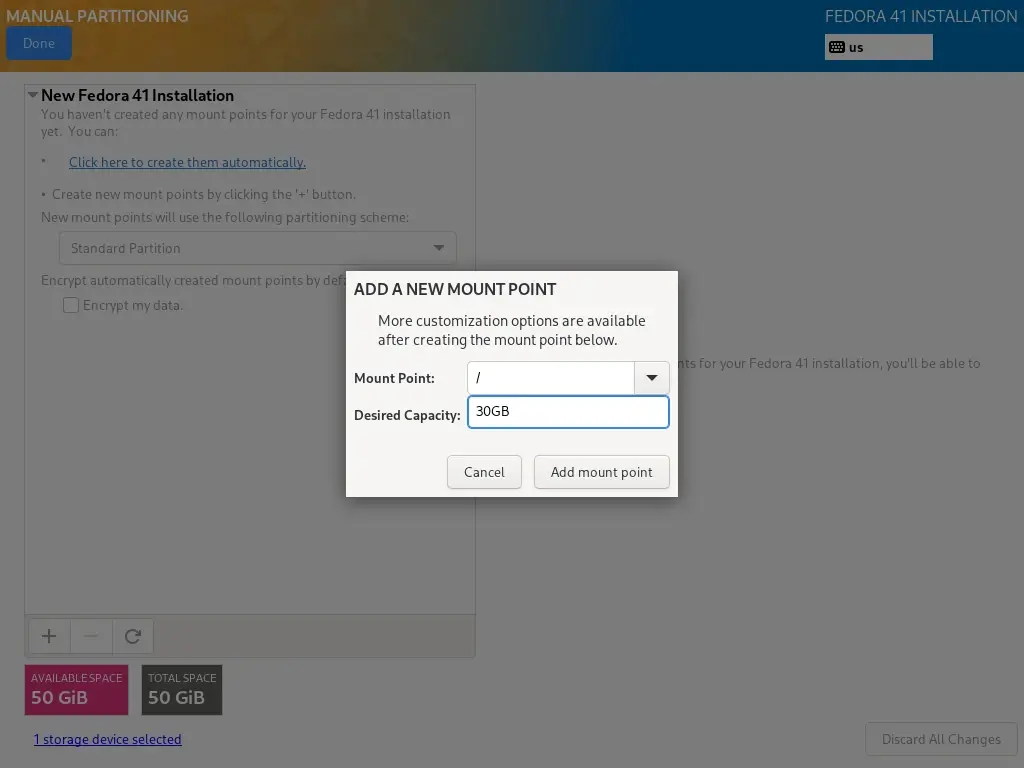 Fedora Root Partition