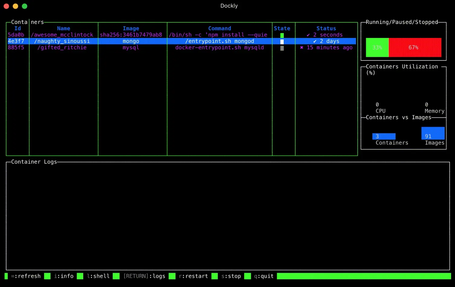 Dockly - Interactive Docker Management Tool